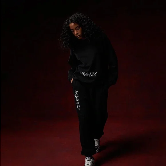 “Flight Club” Black Sweat Suit Lounge Set - Picture 3 of 6